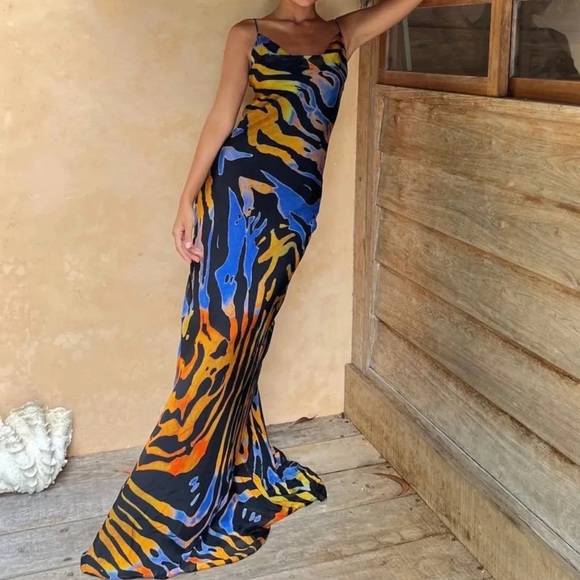 A Summer Romance Sexy Backless Tiger Maxi Dress - Picture 7 of 15